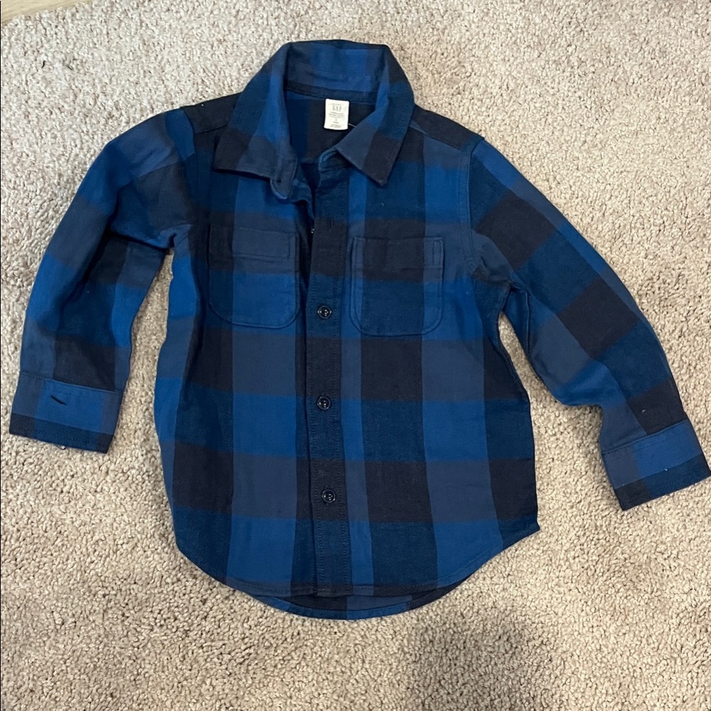 GAP Kids Blue and Black Plaid Button Down Shirt